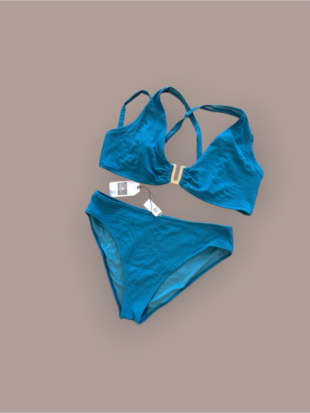 Everyday Sunday Women's Teal Two-Piece Bikini Set with Gold Accent